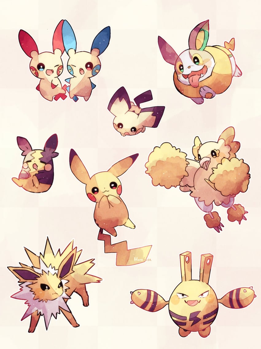 pikachu, morpeko, pichu, jolteon, yamper, and 4 more (pokemon) drawn by hanabusaoekaki