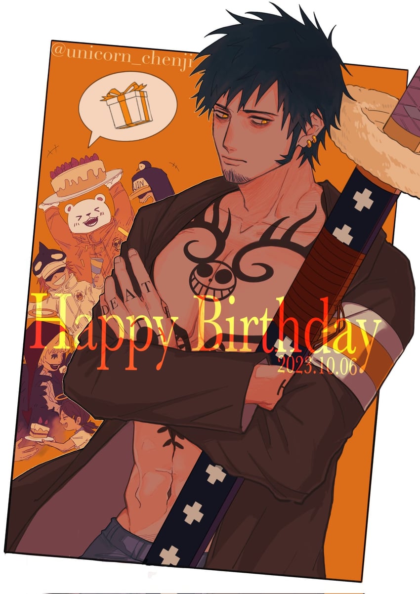 trafalgar law, donquixote rocinante, bepo, penguin, shachi, and 1 more (one piece) drawn by unicorn_chenji