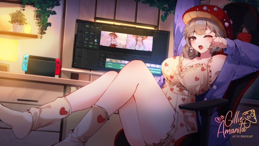 gillie amanita (indie virtual youtuber) drawn by weiic