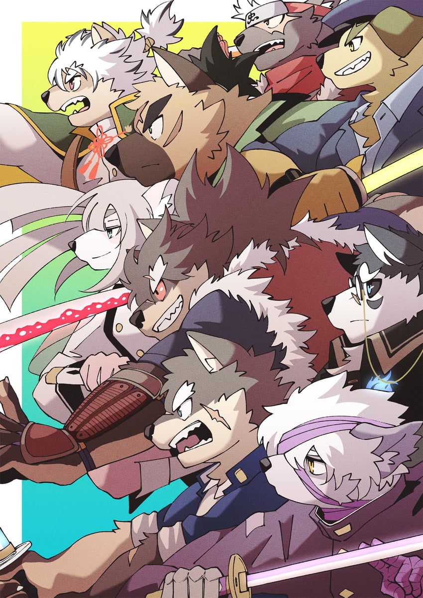 moritaka, yasuyori, shino, tadatomo, tanetomo, and 3 more (tokyo afterschool summoners) drawn by kakeroid
