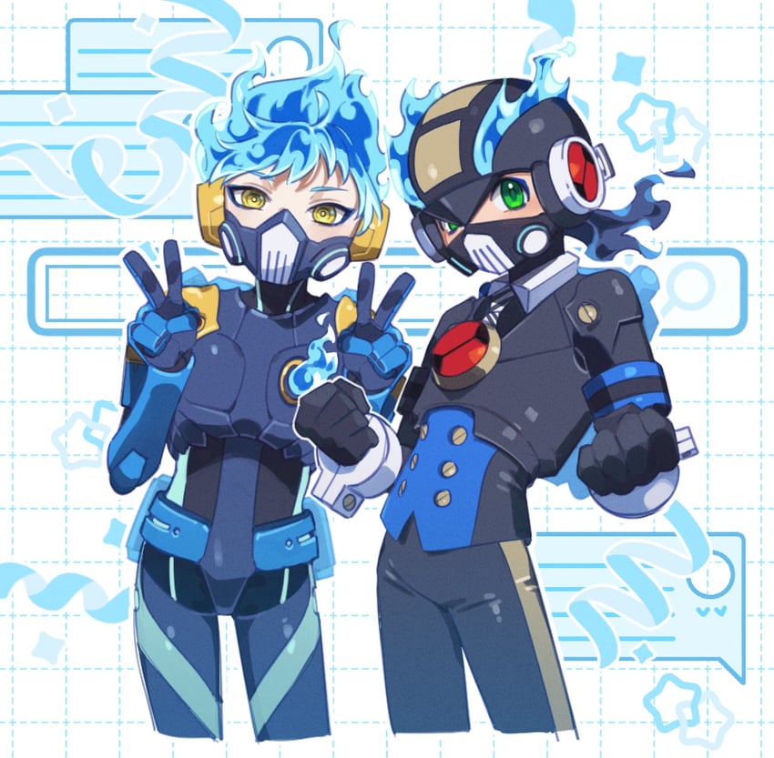 megaman.exe and ortho shroud (mega man and 2 more) drawn by taaaango