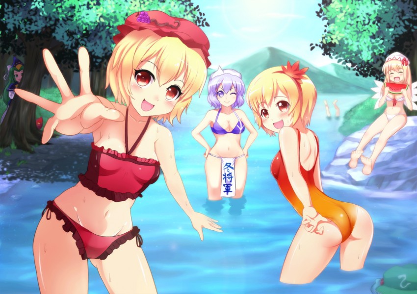 kawashiro nitori, aki minoriko, aki shizuha, letty whiterock, lily white, and 1 more (touhou) drawn by greave_(asterism)