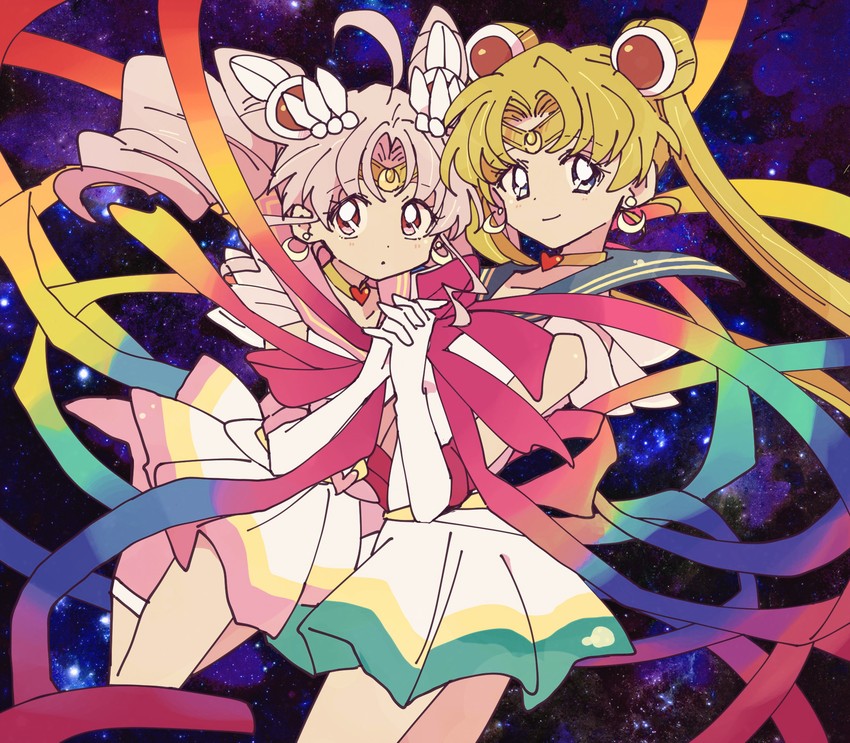 tsukino usagi, sailor moon, chibi usa, sailor chibi moon, super sailor moon, and 1 more (bishoujo senshi sailor moon and 1 more) drawn by bukiko