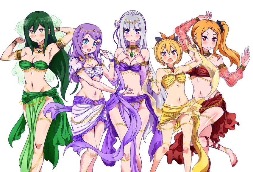 emilia, felt, priscilla barielle, crusch karsten, and anastasia hoshin (re:zero kara hajimeru isekai seikatsu) drawn by tatigami