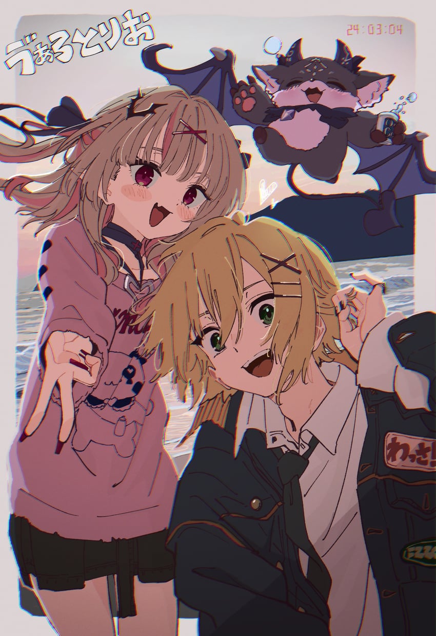 makaino ririmu, uzuki kou, and debidebi debiru (nijisanji) drawn by hasu