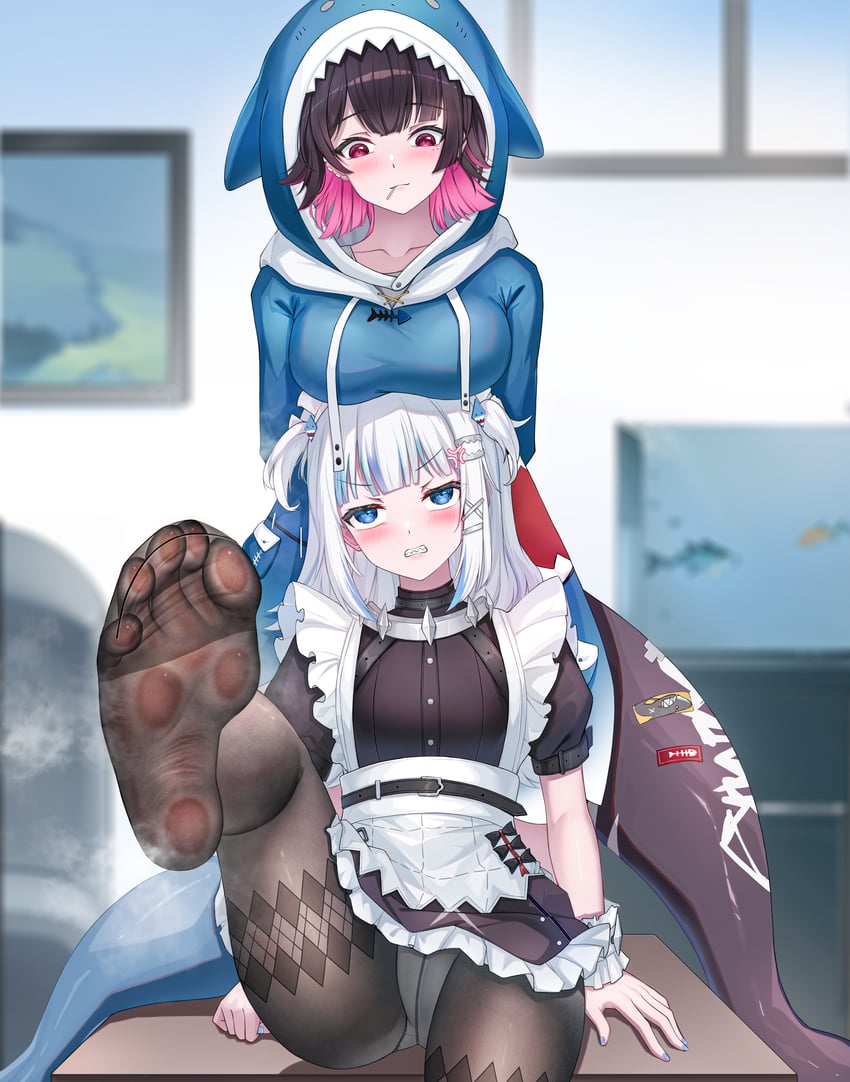 gawr gura and ellen joe (hololive and 2 more) drawn by reiku09