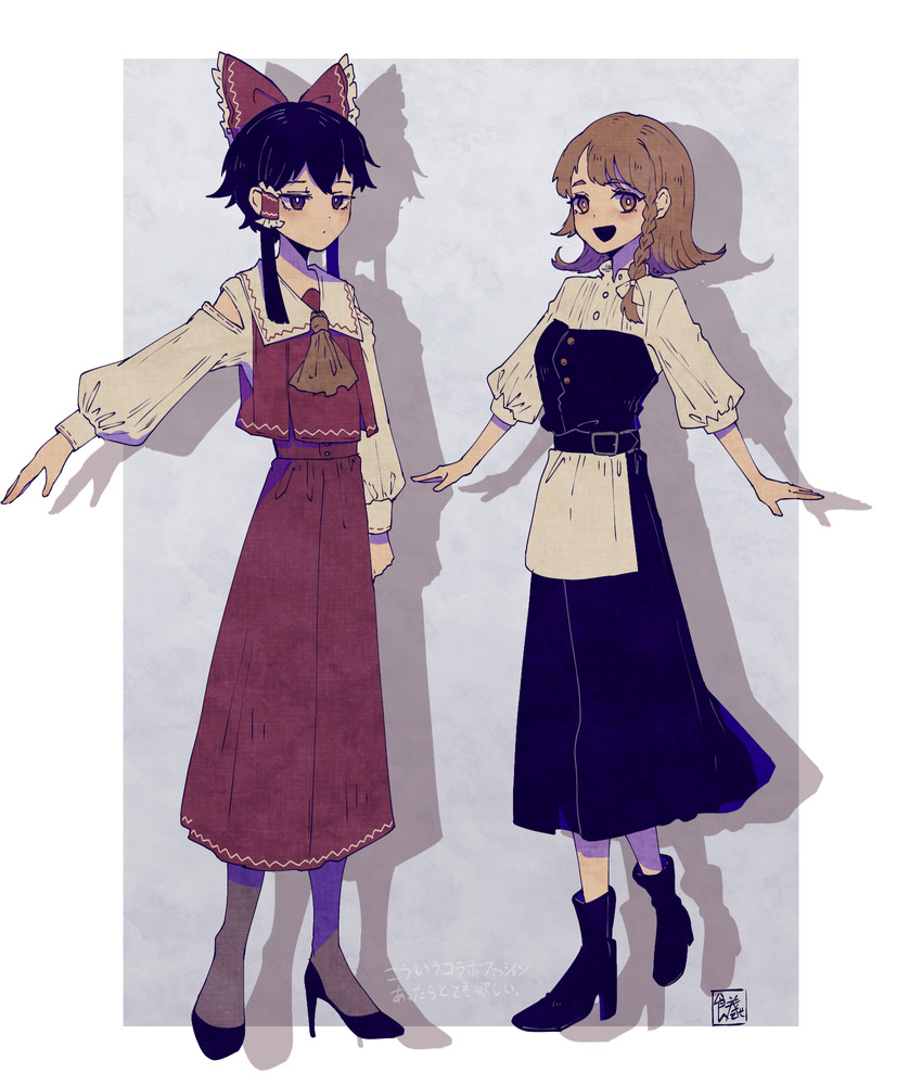 hakurei reimu and kirisame marisa (touhou) drawn by sokura_(mochichitose)