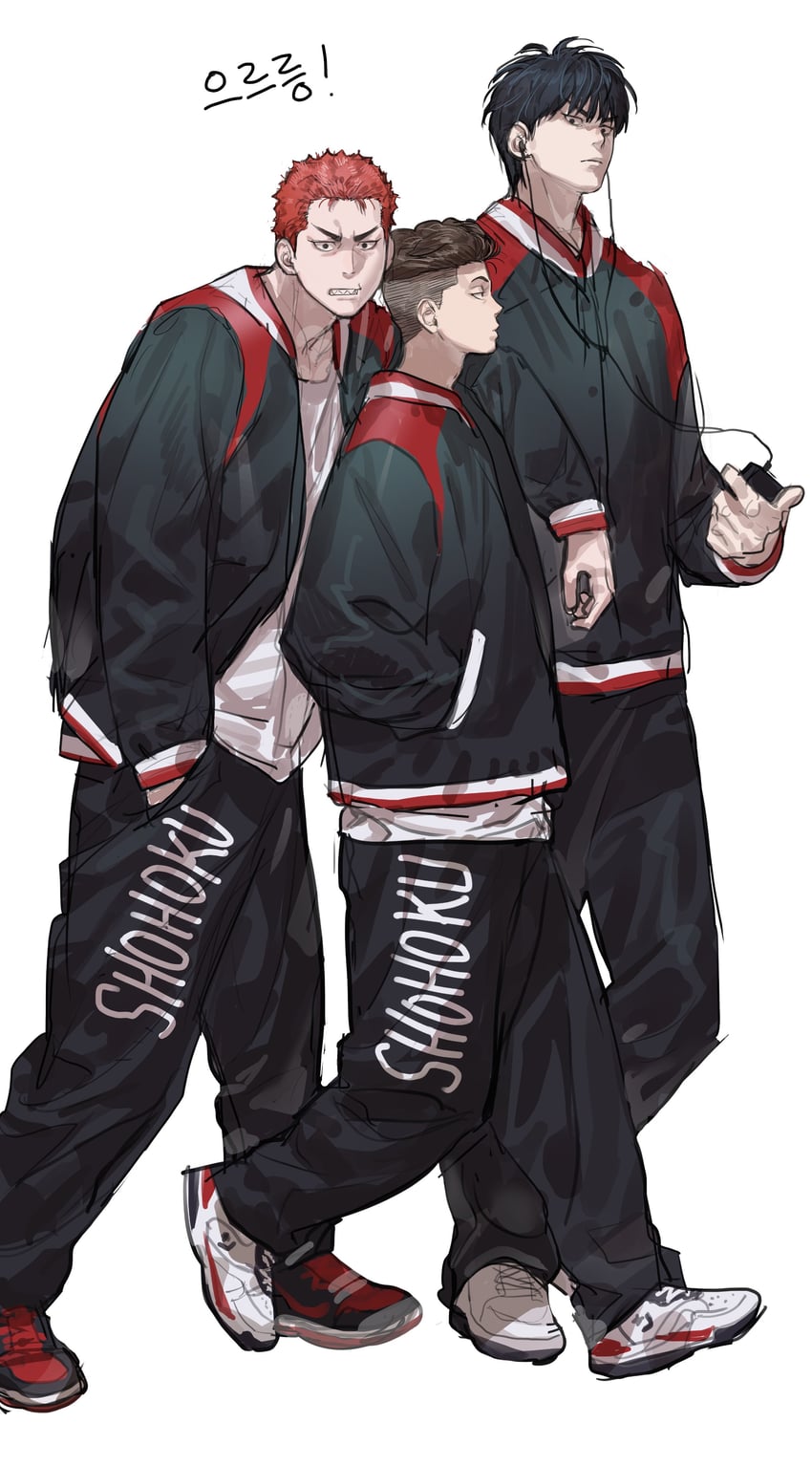 sakuragi hanamichi, rukawa kaede, and miyagi ryouta (slam dunk) drawn by chamuring