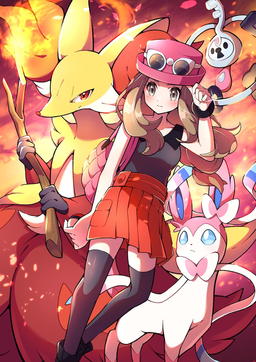 serena, sylveon, delphox, and klefki (pokemon and 1 more) drawn by pon_yui