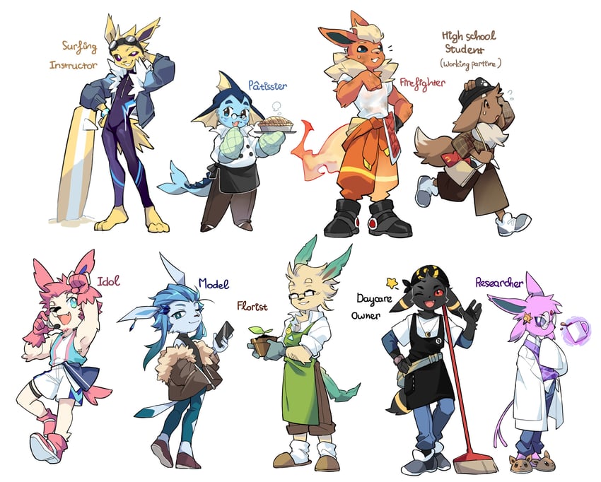 eevee, sylveon, umbreon, glaceon, vaporeon, and 4 more (pokemon) drawn by shoko_contane