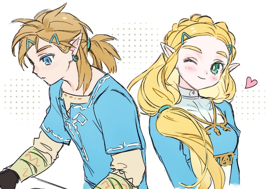 link and princess zelda (the legend of zelda and 1 more) drawn by opleillle