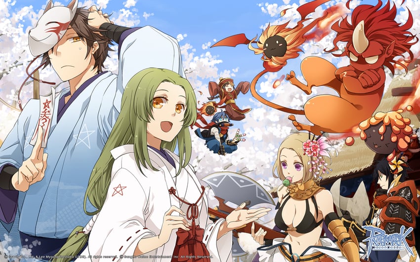 mechanic, munak, kagerou, imp, miko, and 4 more (ragnarok online) drawn by rukira