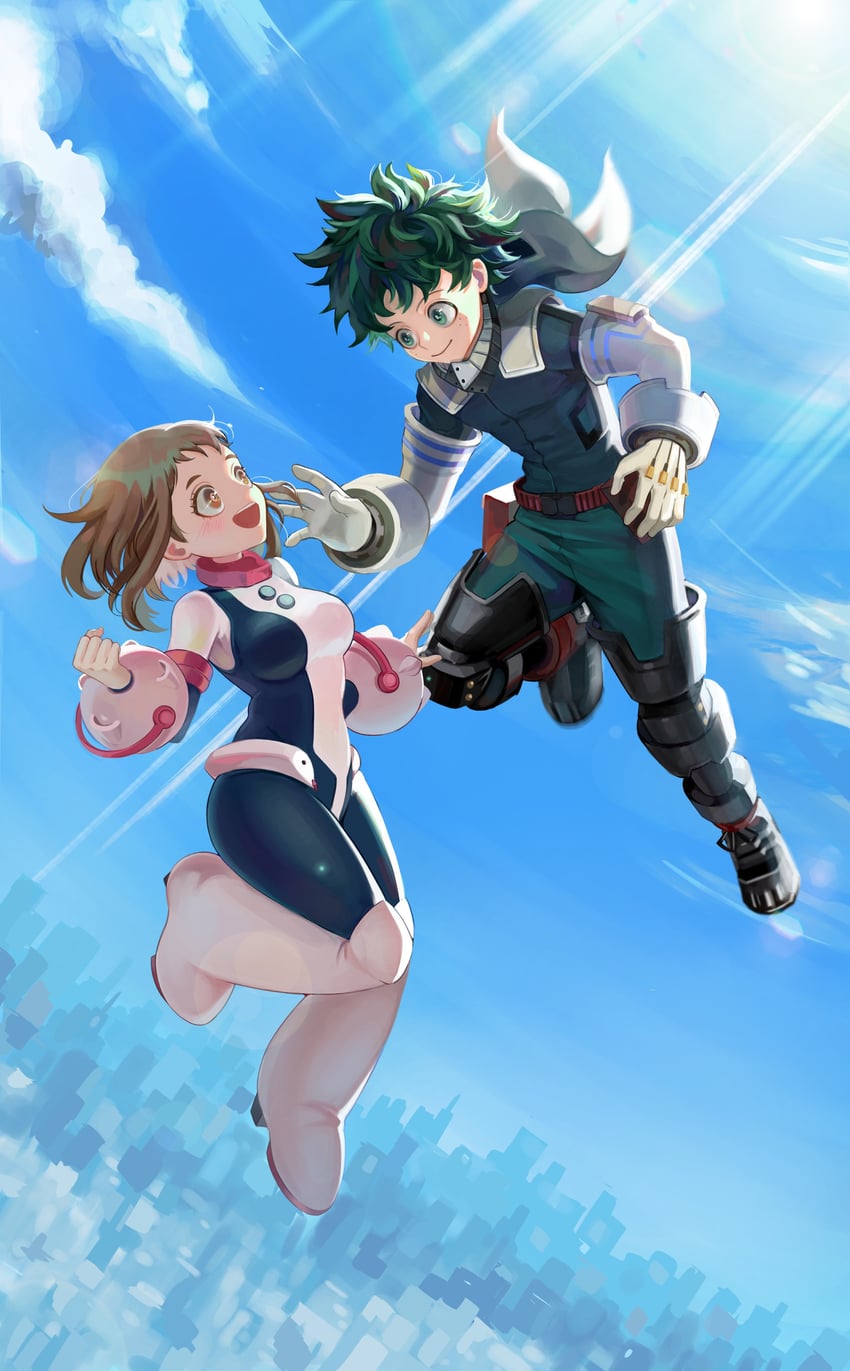 midoriya izuku and uraraka ochaco (boku no hero academia) drawn by unit0