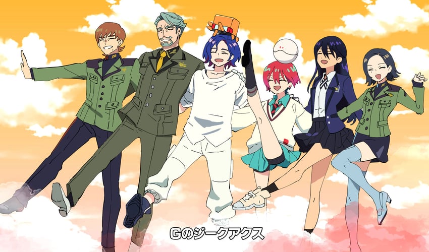 amate yuzuriha, shuji ito, nyaan, challia bull, conch, and 2 more (gundam and 2 more) drawn by rsuhima
