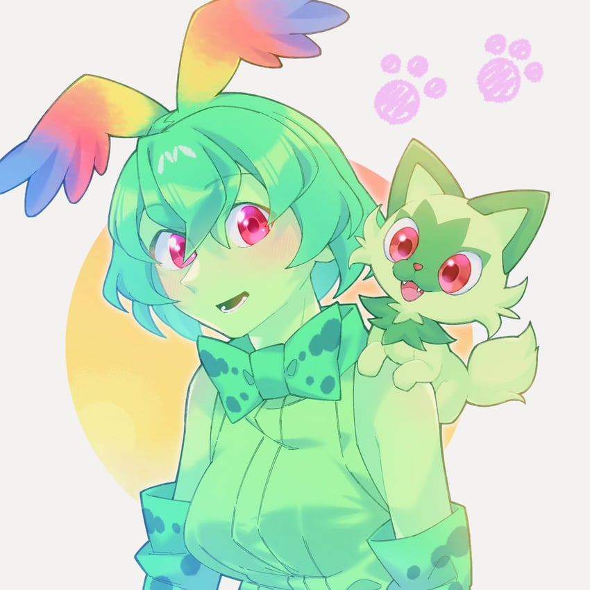 sprigatito and cellval (pokemon and 1 more) drawn by hauru_252