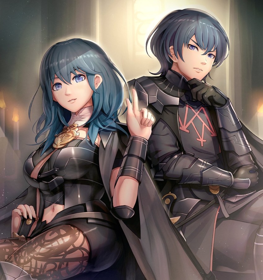 female byleth and male byleth (fire emblem and 1 more) drawn by gonzarez