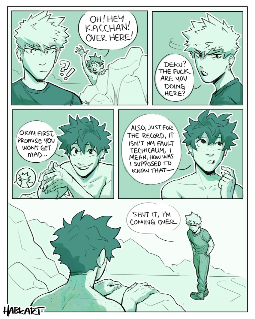 midoriya izuku and bakugou katsuki (boku no hero academia) drawn by habkart