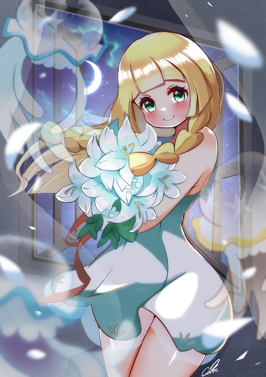 lillie and nihilego (pokemon and 1 more) drawn by carrot_summer