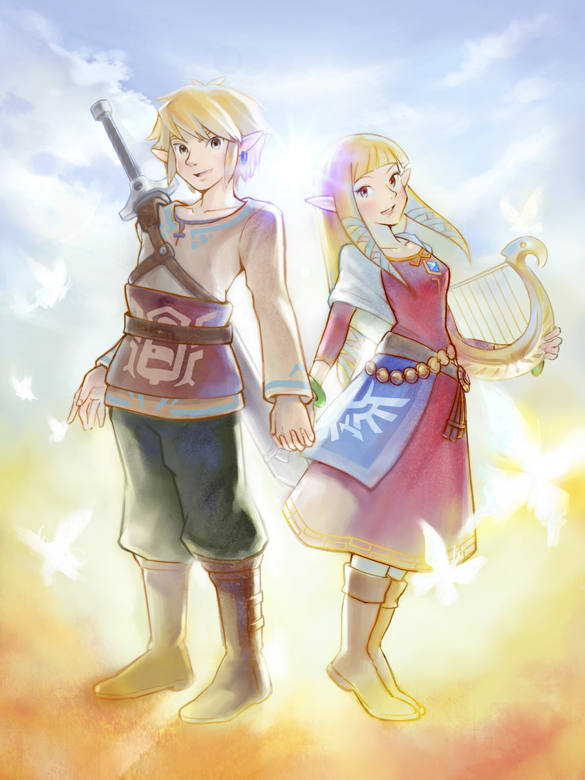 link and princess zelda (the legend of zelda and 1 more) drawn by shirokichi