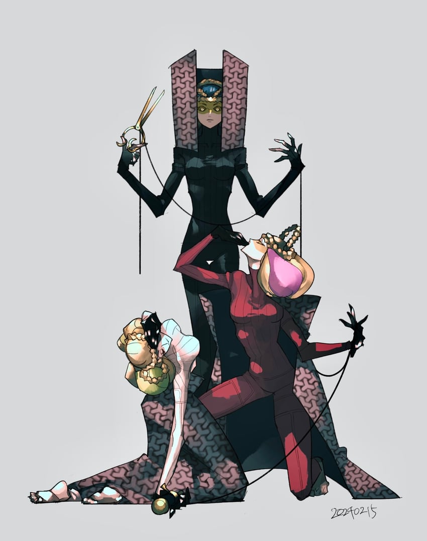 atropos, lachesis, and clotho (shin megami tensei) drawn by eien12m