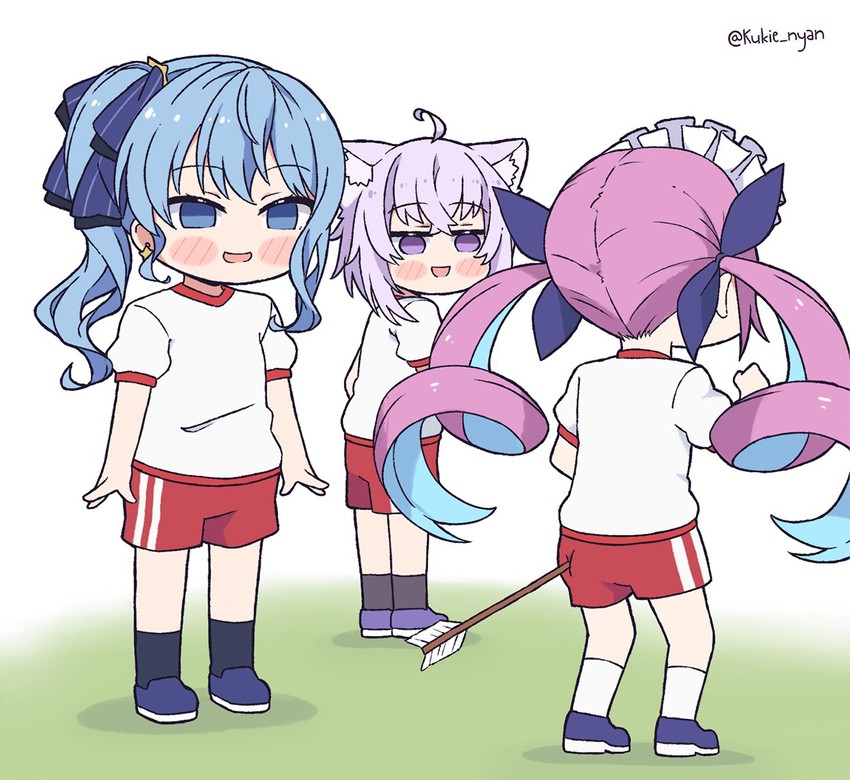 hoshimachi suisei, nekomata okayu, and minato aqua (hololive and 1 more) drawn by kukie-nyan