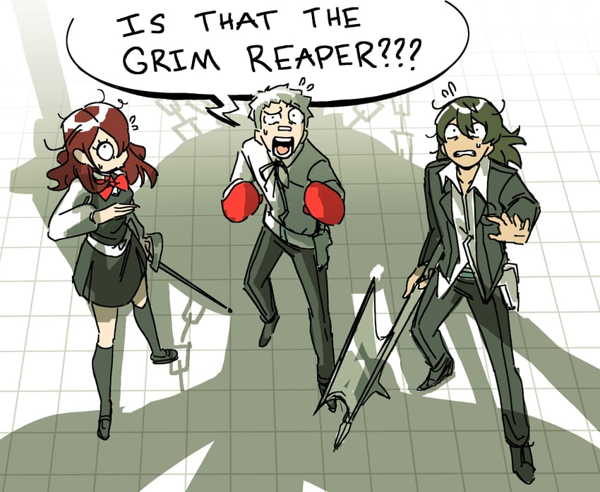 kirijou mitsuru, sanada akihiko, aragaki shinjirou, and reaper (persona and 1 more) drawn by gimmie20dollas