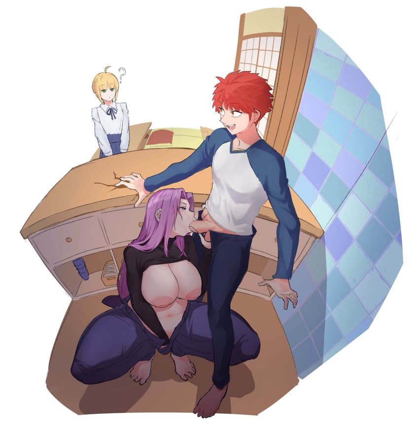artoria pendragon, saber, emiya shirou, and medusa (fate and 2 more) drawn by smugigante