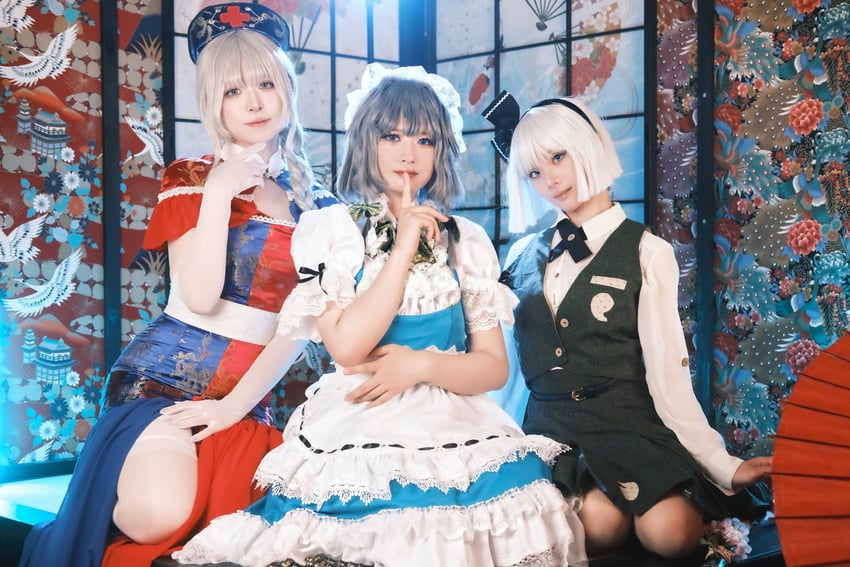 izayoi sakuya, konpaku youmu, and yagokoro eirin (touhou) drawn by asagi_himari44, issa0lin5, and kakinotaneumi