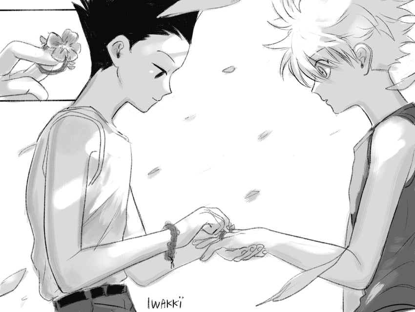 killua zoldyck and gon freecss (hunter x hunter) drawn by iwakki