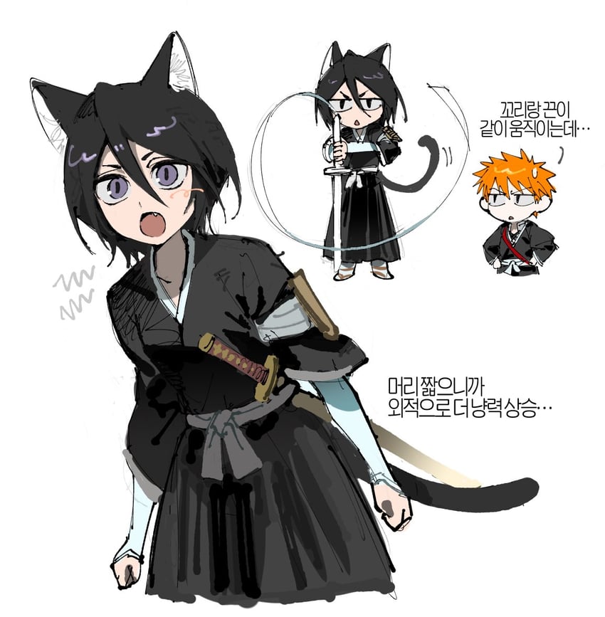 kuchiki rukia and kurosaki ichigo (bleach) drawn by yongsa_(y0ngs4)