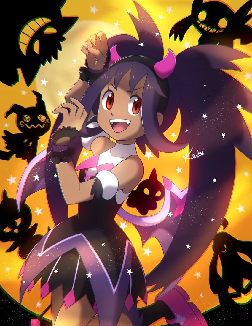 gengar, mimikyu, sableye, shuppet, gourgeist, and 2 more (pokemon and 1 more) drawn by umippuu_(crystal_pk314)