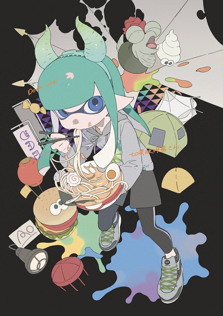 inkling player character, inkling girl, and smallfry (splatoon and 1 more) drawn by gomi20021021