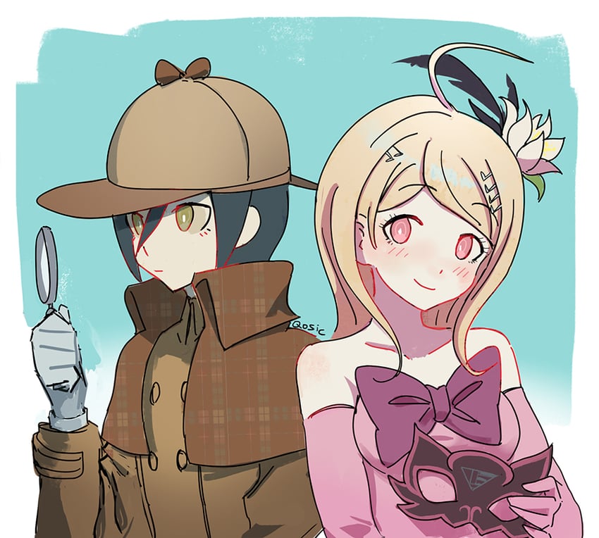 saihara shuichi, akamatsu kaede, and sherlock holmes (danganronpa and 2 more) drawn by qosic