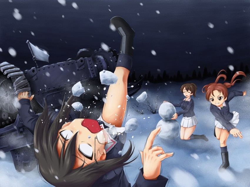 kadotani anzu, kawashima momo, and koyama yuzu (girls und panzer) drawn by hairi