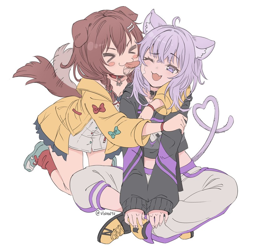 nekomata okayu and inugami korone (hololive) drawn by vinhnyu