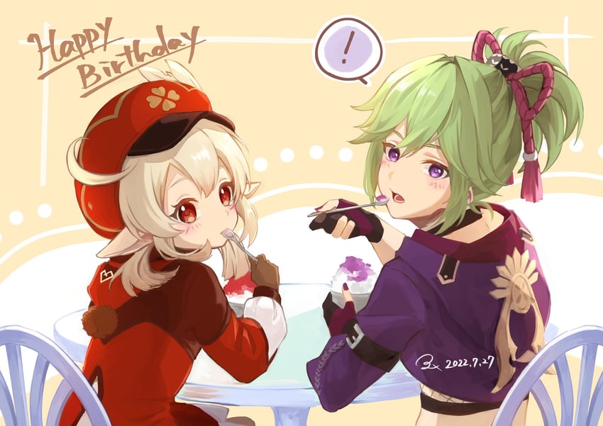 klee and kuki shinobu (genshin impact) drawn by y_ykl85