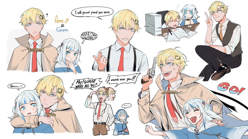 gawr gura and watson amelia (hololive and 1 more) drawn by crow_(aaaaaaa068345)