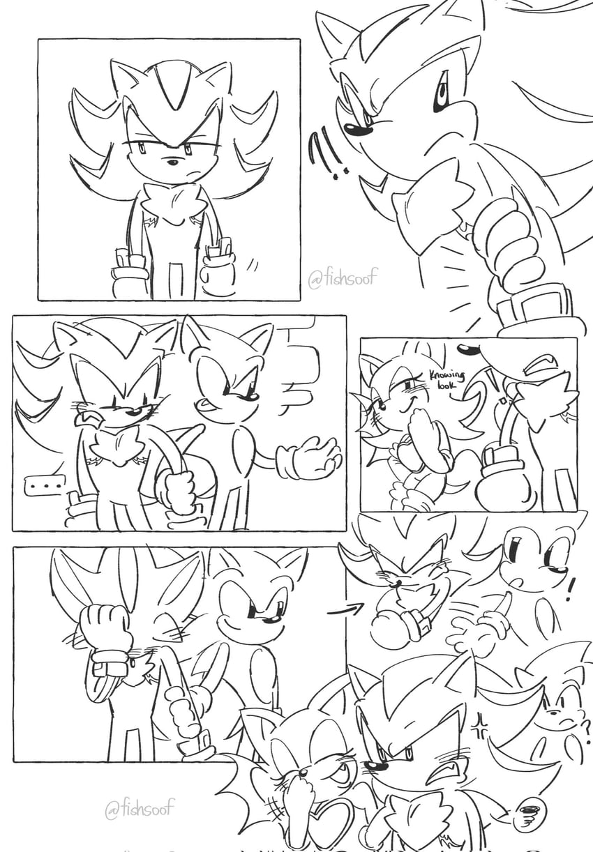 sonic the hedgehog, shadow the hedgehog, and rouge the bat (sonic) drawn by fishsoof