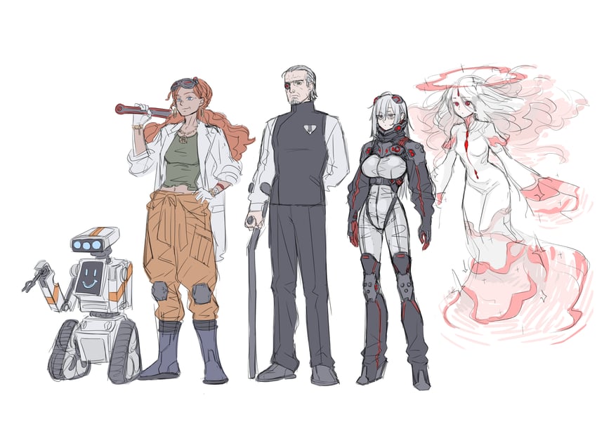 ayre, 621, handler walter, cinder carla, and chatty stick (armored core and 1 more) drawn by kuroi_yasu