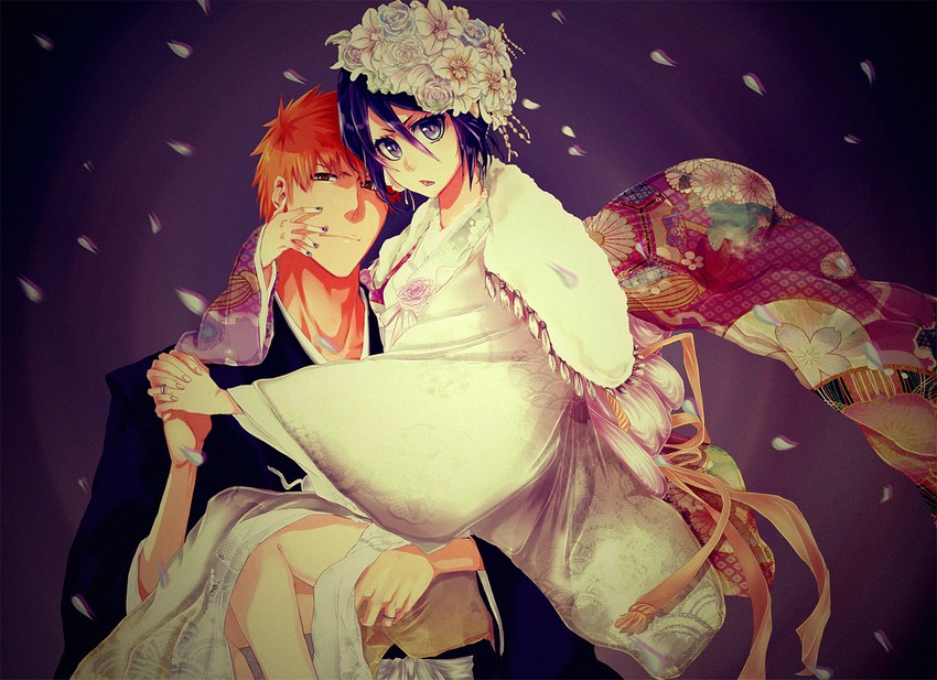 kuchiki rukia and kurosaki ichigo (bleach) drawn by fuutarou_(pikeish)