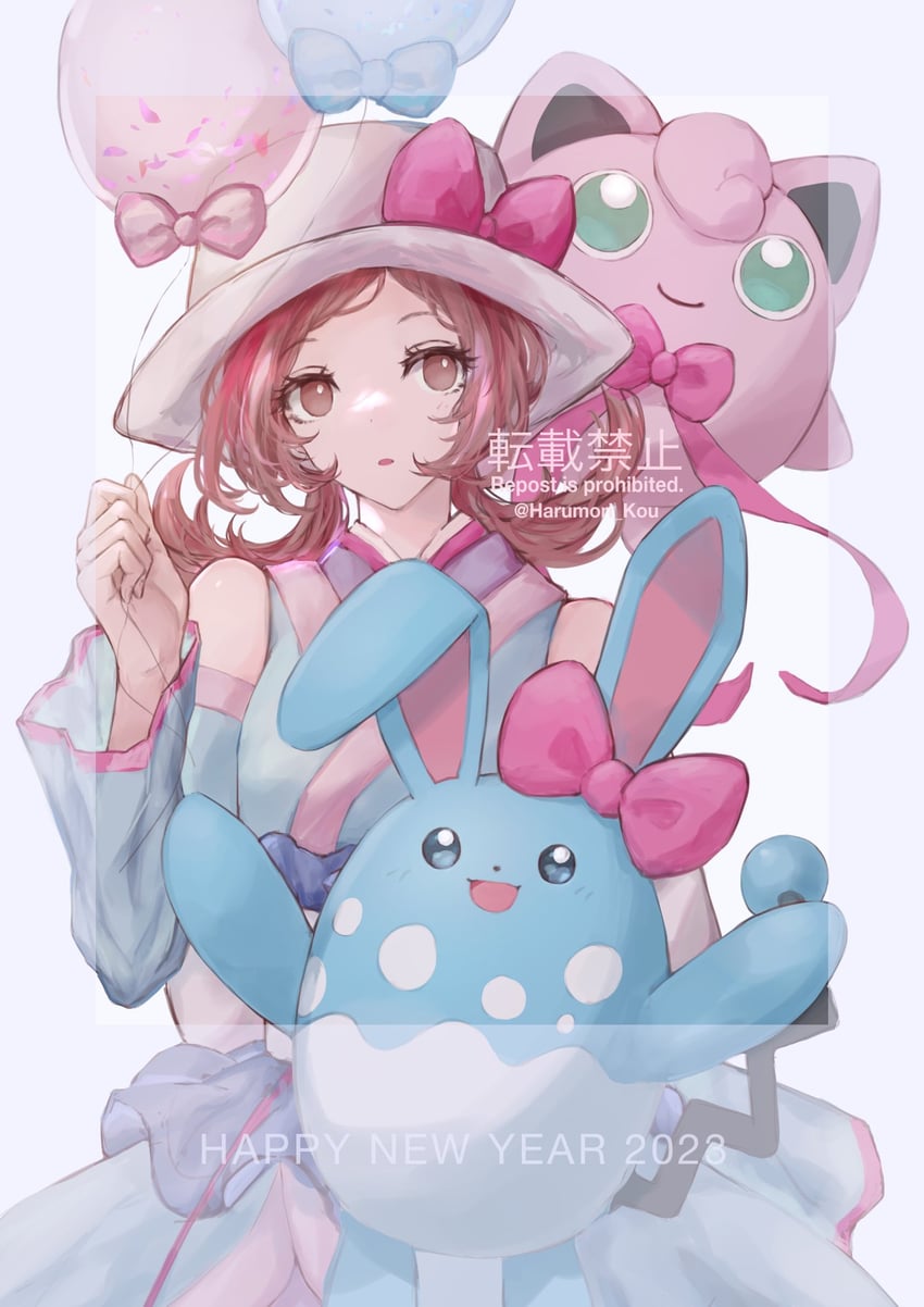 lyra, jigglypuff, and azumarill (pokemon and 1 more) drawn by harumori_kou