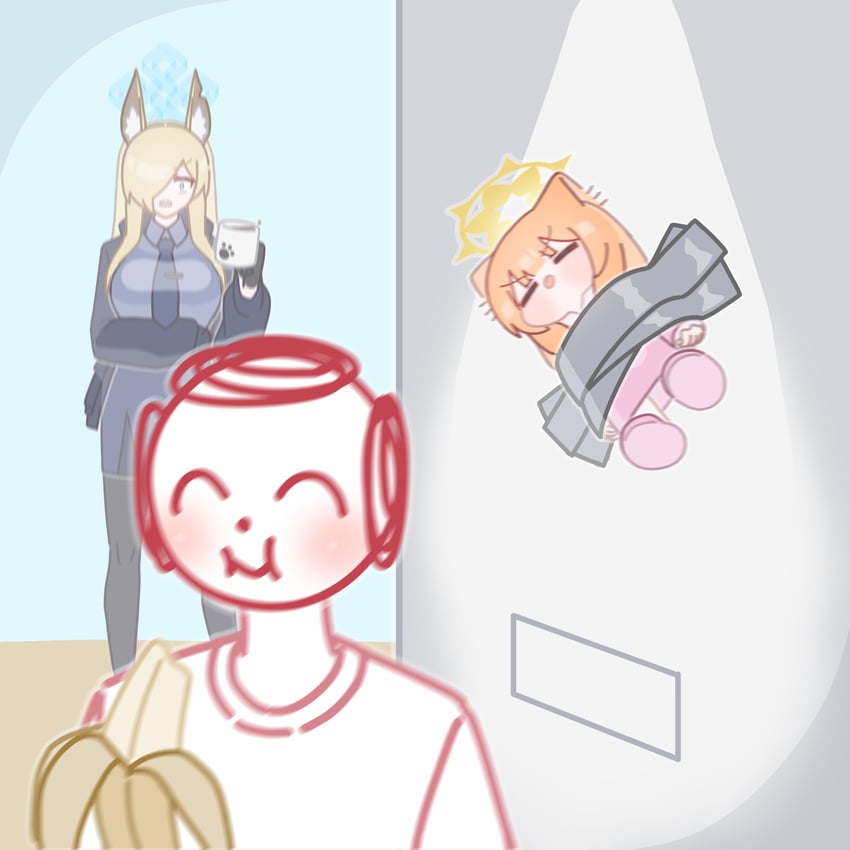 sensei, doodle sensei, mari, and kanna (blue archive and 1 more) drawn by horuhara