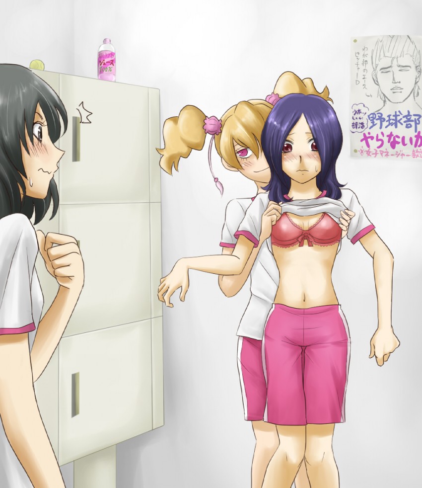 higashi setsuna, momozono love, and abe takakazu (precure and 2 more) drawn by yorozumura