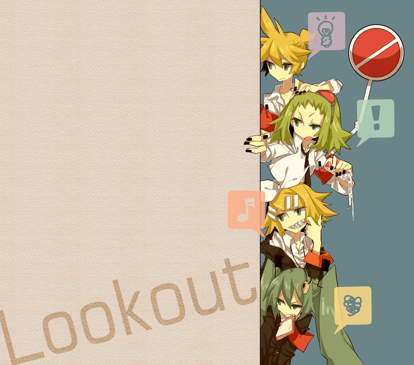 hatsune miku, kagamine rin, kagamine len, and gumi (vocaloid) drawn by haru_(oomr005)