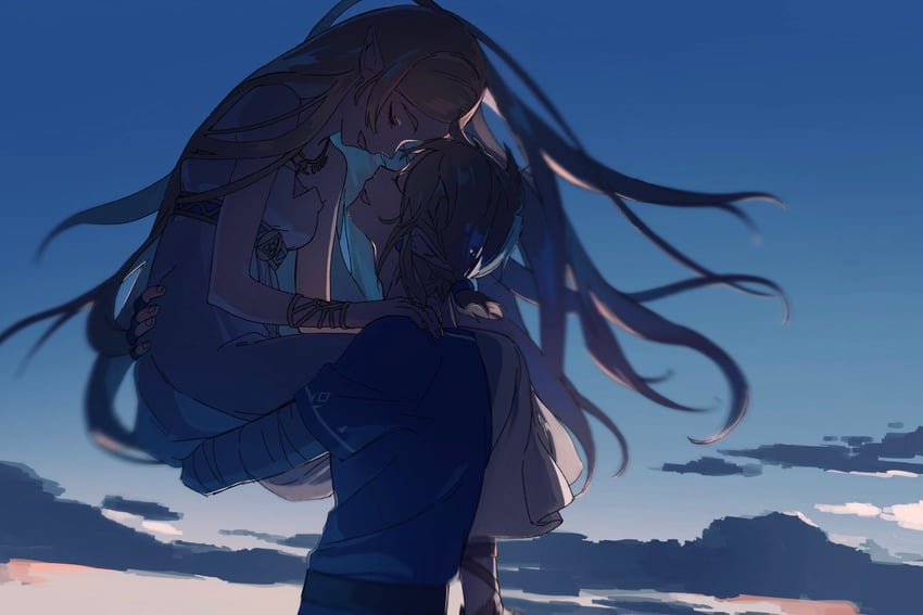 link and princess zelda (the legend of zelda and 1 more) drawn by tano_(botw_t)