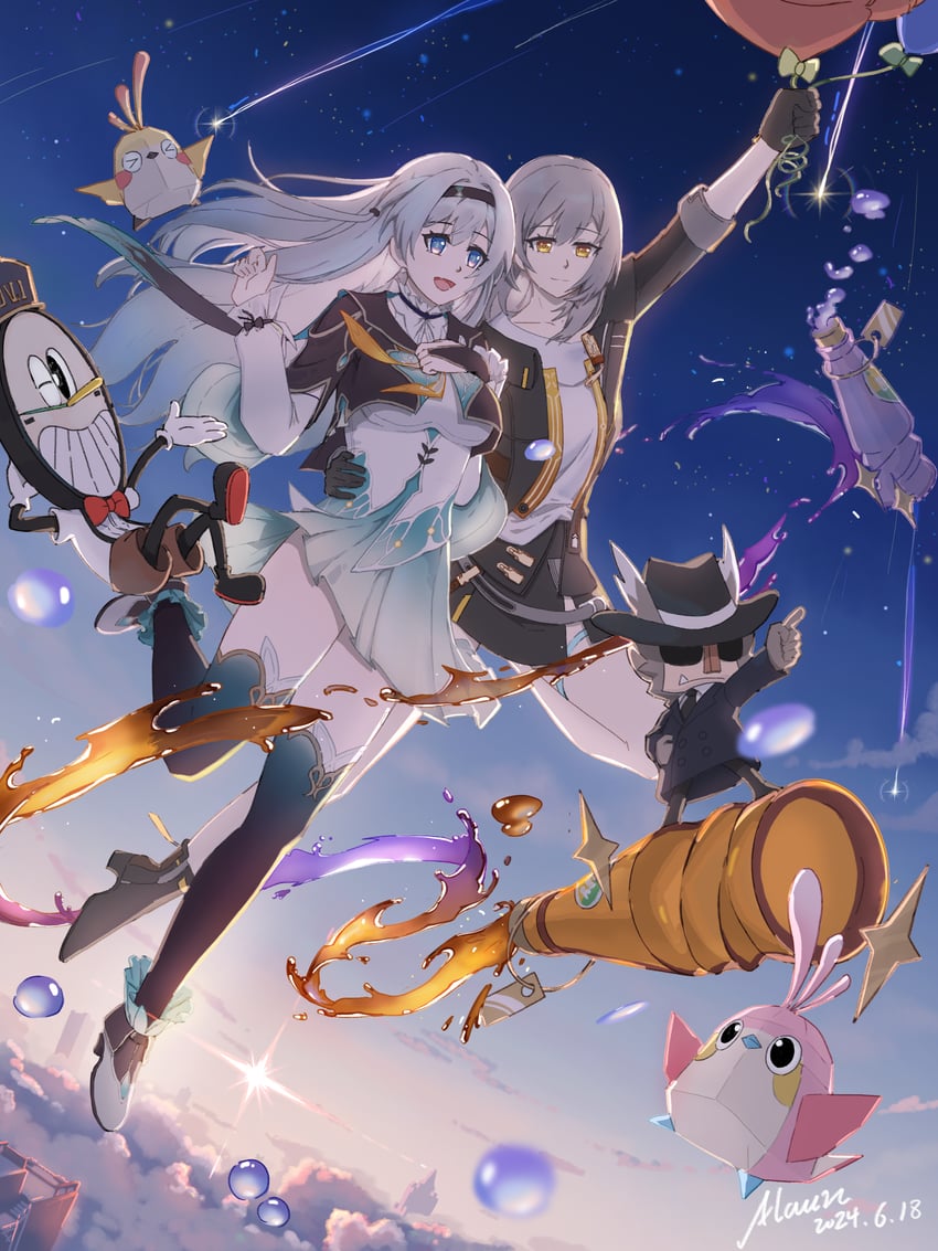 trailblazer, firefly, stelle, clockie, and hanu (honkai and 1 more) drawn by hammer_tank