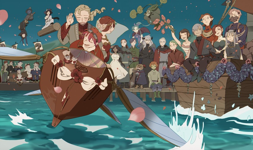 rudia of the moon smile, hachikyaku rozunieru, berg, vinika, caillou pyroxene, and 14 more (pixiv fantasia and 1 more) drawn by majo_(mazyomazyo)