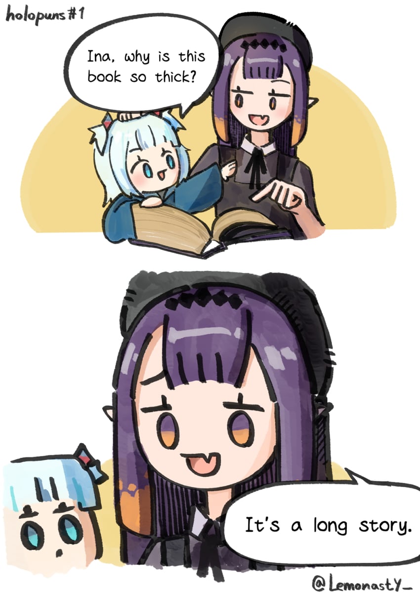 gawr gura and ninomae ina'nis (hololive and 1 more) drawn by lemonasty