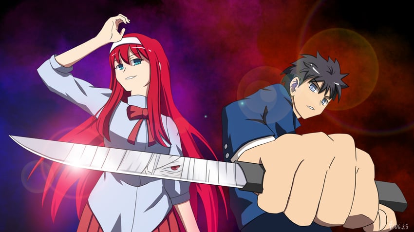 tohno akiha, tohno shiki, and vermillion akiha (tsukihime) drawn by boton