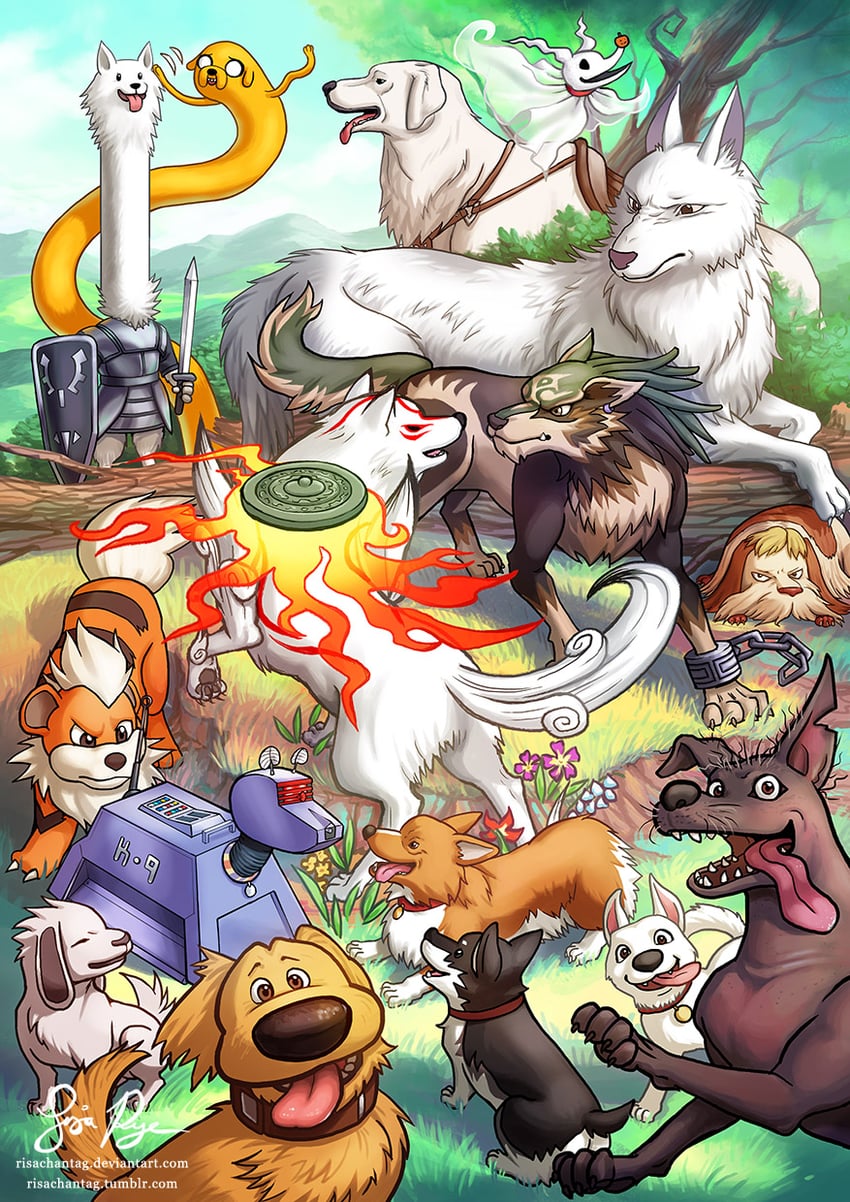 link, amaterasu, growlithe, wolf link, jake the dog, and 12 more (pokemon and 18 more) drawn by risachantag